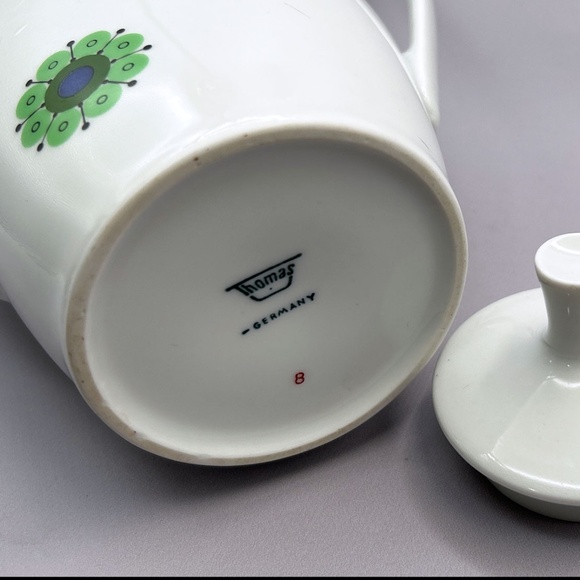 Thomas Rosenthal Germany MCM Medallion Porcelain Green Pinwheel Flower Tea Pot - Picture 5 of 5